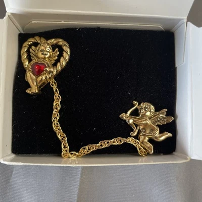 Vtg Avon Captivating Cupid Pin, Heart & Angel Lapel Pins Wear w or w/o Chain - Image 1 of 4