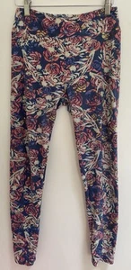 LuLaRoe Womens Allover Floral Polyester Blend Full Length Leggings Navy One Size - Picture 1 of 4