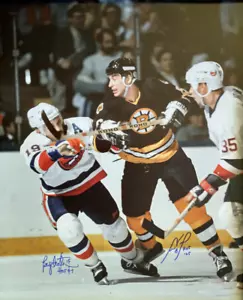 NY ISLANDERS BRYAN TROTTIER & BOSTON BRUINS CAM NEELY DUAL AUTO 16X20 PHOTO - Picture 1 of 1