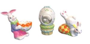 3 DE COLECCIÓN CONEJOS BLANCOS CON HUEVOS DE PASCUA SOPORTE CARAMELO DECORACIONES FIGURA - Imagen 1 de 4