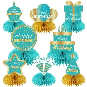 Teal and Gold Birthday Decorations Honeycomb Centerpiece for Women Girls 8Pcs... - Picture 1 of 6