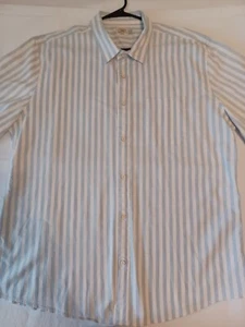 FAHERTY White Blue Stripe Hemp Blend Short Sleeve Button Down Shirt XXL - Picture 1 of 6
