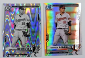 Pair 2021 Bowman Chrome Grayson Rodriguez Silver and Ray Wave Refractors BDC-136 - Picture 1 of 2