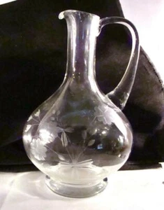 Vintage Etched Floral Glass Wine Water Carafe Pitcher Ewer - Picture 1 of 12
