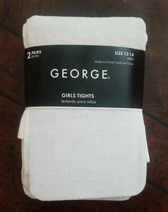 2 Pairs NEW George Girls TIGHTS Childrens Sz 12-14 White Pattern & Solid White - Picture 1 of 6