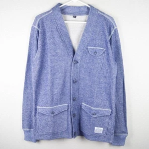 Viveshirt New York Mens M Blue Knit Cardigan Sweater Jacket Long Sleeve Pockets - Picture 1 of 5