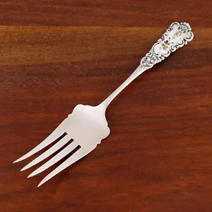 AMERICAN VICTORIAN STERLING SILVER GILT & ENAMEL COLD MEAT FORK SHELL & SCROLL - Picture 1 of 5