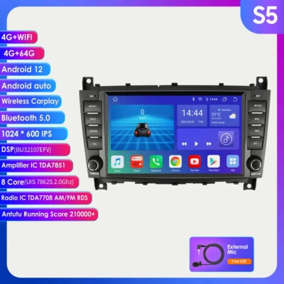 4G+64G Android12 Autoradio Für Mercedes C-Klasse W203 CL203 CLK C209 Carplay GPS - Bild 1 von 4