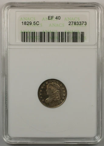 1829 Half Dime Silver Coin ANACS EF 40 Cover
