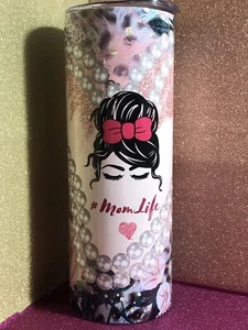 Moms Life 20 oz cheetah/floral/pearls Stainless Steel Tumbler - Picture 1 of 6