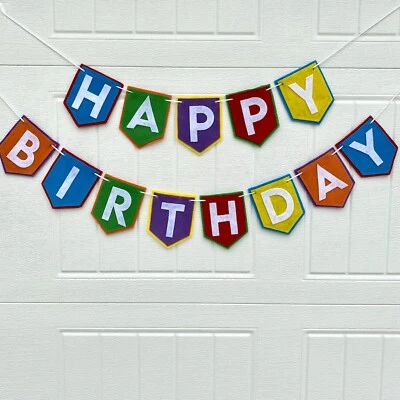 Banner de feliz cumpleaños de fieltro arco iris, pancarta de fieltro de cumpleaños, decoración de fiesta, guirnalda Foto 1 de 4