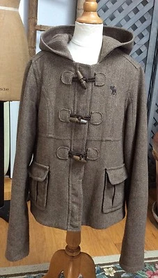 Abrigo Chaqueta Abrigo ABERCROMBIE Tweed Mezcla Lana TOGGLE COCOA Marrón $160 Niñas L 14 Foto 1 de 4