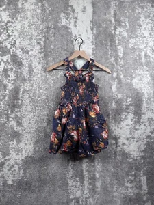 SEA New York Dress 6Y Girls Blue Navy Smocked Floral Fit & Flare Cut Out - Picture 1 of 8