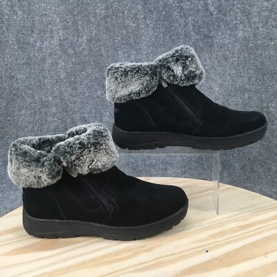 Khombu 靴子女式 9 Jessica 雪地黑色毛皮衬里舒适圆头踝上衣 — 第 1/4 张图片