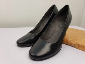 Gr. 9 Aerosoles schwarze Leder-Pumps mit Absatz runde Spitze gepolstert - Bild 1 von 10