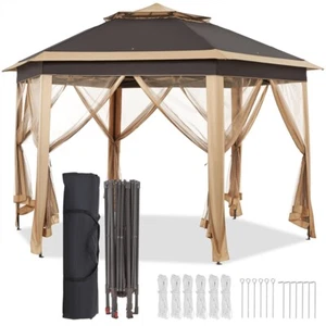 13' x 13' Double Roof Outdoor Patio Gazebo Pop Up Canopy Tent with Mesh Netting - Picture 1 of 12