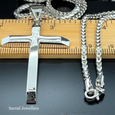 Pingente cruz genuíno sólido pesado prata esterlina 925 liso 2mm corrente Franco novo - Imagem 1 de 4