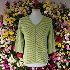 Vintage Y2K Christopher Banks Womens Sweater Lime Green Ribbed Cotton Sz Medium