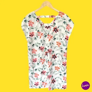 VERO MODA Women's Mid Summer Short Dress, Open Strap Back, White, Floral, UK M - Picture 1 of 7