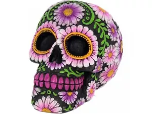 DAY OF THE DEAD FLORAL CANDY SUGAR PETAL SKULL GOTHIC FIGURINE ORNAMENT - Picture 1 of 1
