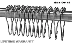 Bathroom Set of 12 Shower Curtain Hooks Rings Glide Rings Hangers 12 Pcs - Picture 1 of 15