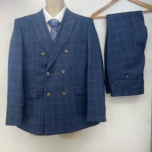 Harry Brown London Zweireiher Anzug Navy Kariert Blazer 44 S Hose 38 S Slim - Bild 1 von 22
