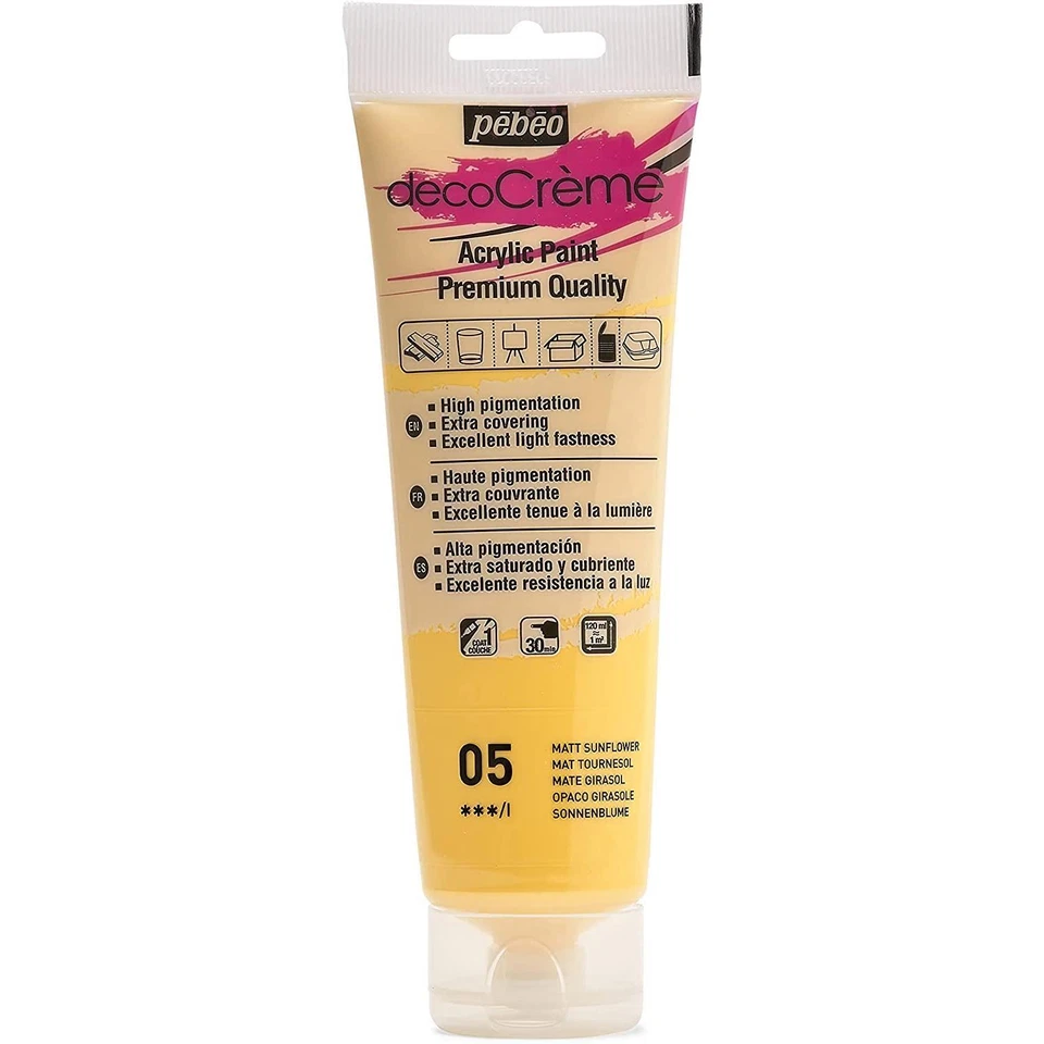 [Ref:089005] PÉBÉO Tube 120ml Peinture Acrylique Décocrème Mat TOURNESOL