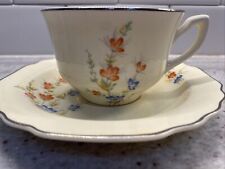 W. S. George Lido Canarytone Cup and Saucer Orange/Blue/Yellow Cosmos Platinum 