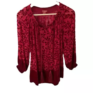 Top burnout velluto Sundance taglia XS rosso stampa floreale nappa cravatta vacanze contadine - Foto 1 di 6