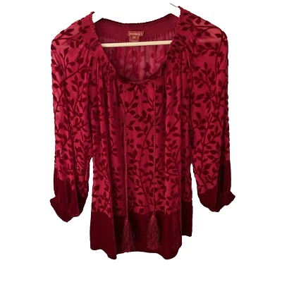 Top Sundance Terciopelo Burnout Talla XS Rojo Estampado Floral Borla Corbata Campesino Vacaciones* Foto 1 de 4