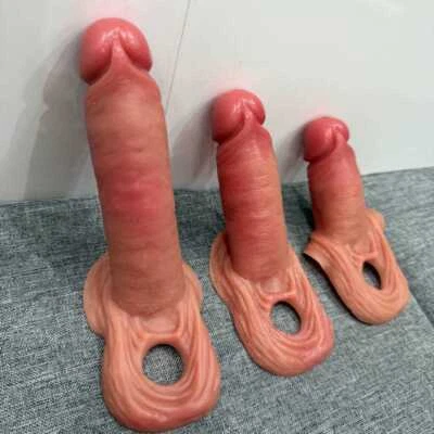 Funda de pene masculino manga más grande circunferencia reutilizable condón extensor-agrandador-potenciador Foto 1 de 4