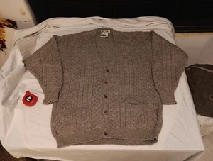 Gaeltarra Irish Made In Ireland Fisherman Wool Sweater Cardigan Cable Knit Sz XL - Picture 1 of 15