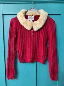 Collectif Red Sweater Fur Collar Vintage Retro 10 12 14 16 S M XL - Picture 1 of 6