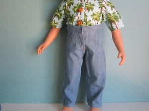 Four-Pocket Light Blue Denim Jeans with Gold Thread Topstitching fits My Twinn - Picture 1 of 3