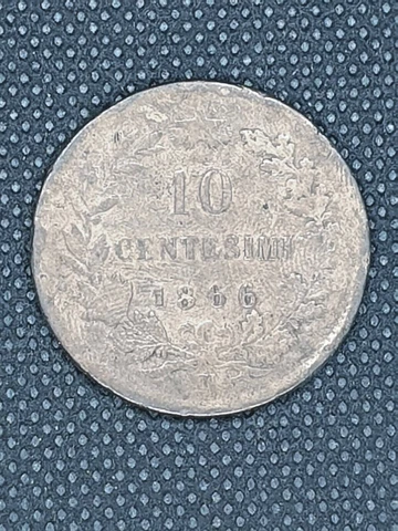 1866 Italy 10 Centesimi Coin - KM# 11 - Fine - # 23694 Cover