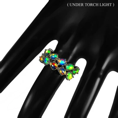 925 Anello Argento Sterling Ovale Fuoco Opale Naturale Gemma Gioielli Misura 8 - Immagine 1 di 4