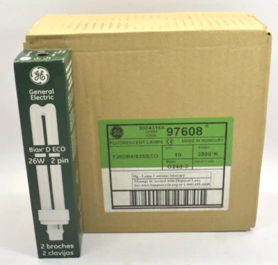 10 Pack of GE Biax D ECO 26W 2 Pin CFL Light Bulb 97608 F26DBX/835/ECO G24D-3 - Image 1 of 4