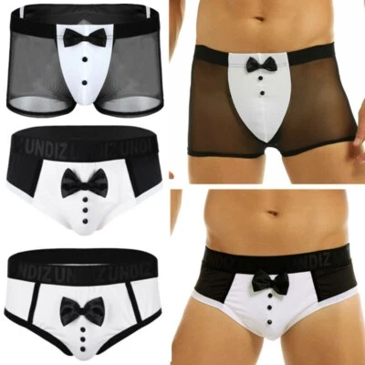 Caleçon de serveur homme gentleman nœud papillon smoking bikini slip jeu de rôle lingerie - Photo 1/2