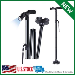 LED Walking Stick HurryCane All Terrain Pivoting Base Folding Cane Travel Black - Picture 1 of 8