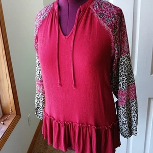 L Love Mixed Media leichte Schößchen Tunika Small oversized hauchdünn Chiffon - Bild 1 von 13