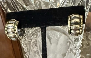 Vintage Lagos Caviar Sterling 925 & 18K YG Beaded Fluted Silver Huggie Earrings - Picture 1 of 18