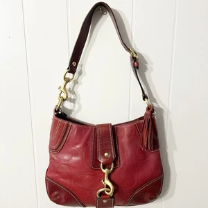 Vintage Y2K Coach Umhängetasche rot Leder mit Gold - Bild 1 von 8