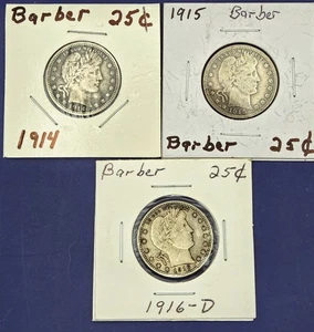 Silbermünzen Barber Quarter 1914-1916 (3) 25c hochwertig, Originalbilder - Bild 1 von 4