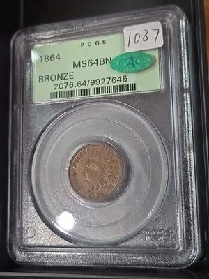 1864 Ms 64 Bn Bronze Cac Pcgs - Image 1 of 2