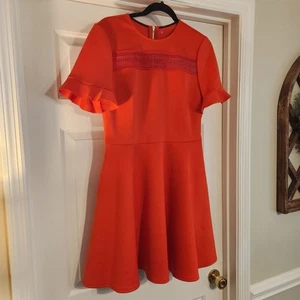 Ted Baker London Calizee Kleid Damen 3 US 8 Orange Skater Mini Taschen Gold Reißverschluss - Bild 1 von 9