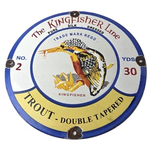 Vintage King Fisher Line Schild - 30 YDS Forellenangeln Tankstelle Pumpe Schild - Bild 1 von 14
