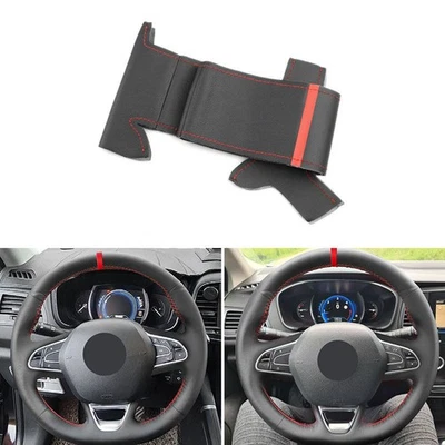 DIY For Renault Megane 4 2016 2017 Black+Red Steering Wheel Leather Cover Trim - Image 1 of 4