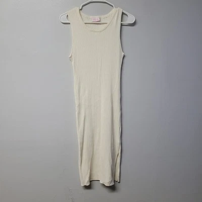 Pink Lily Ribbed Knit Sleeveless Midi Dress Cream XL Stretch Women Stretch - Image 1 of 4
