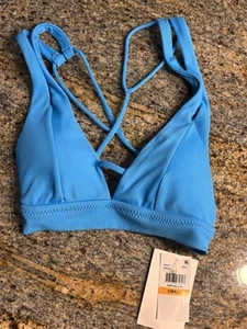 NWT Becca Textured Tie Back Removable Pads Women's Swimwear Bikini Top Blue Sz S - Picture 1 of 6