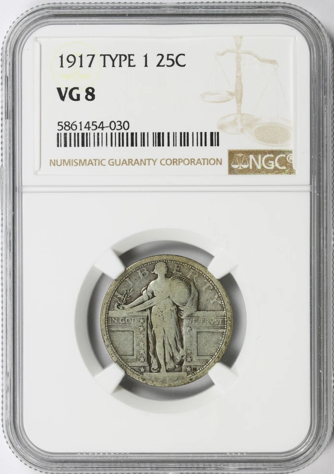 1917 25c Standing Liberty Silver Quarter Type 1 NGC VG8 - Image 1 of 4